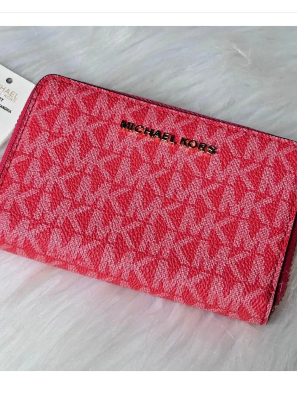 New Michael Kors Jet Set Zip Around Card Case/Small Wallet~Sangria Color